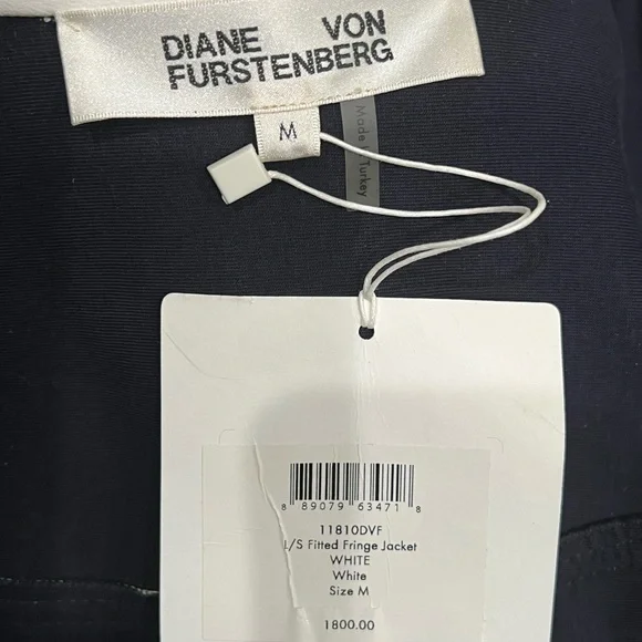 Brand new Diane Von Furstenberg fitted fringe leather jacket in white.Size M - Picture 7 of 8